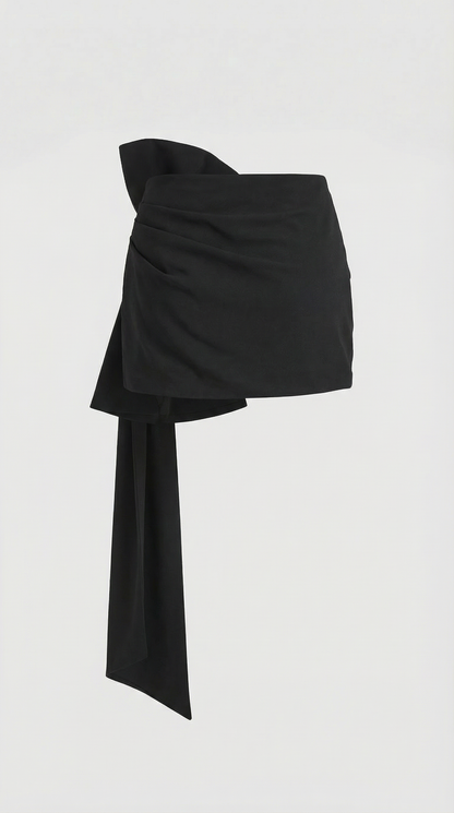 Sculpta - Niche French Temperament Pleated Bow Skirt Black
