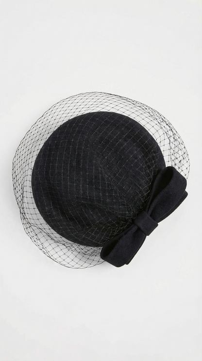 Velo - British Retro Wool Beret with Bow Veil