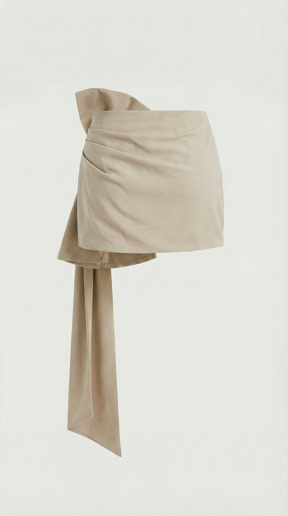 Sculpta - Niche French Temperament Pleated Bow Skirt Beige