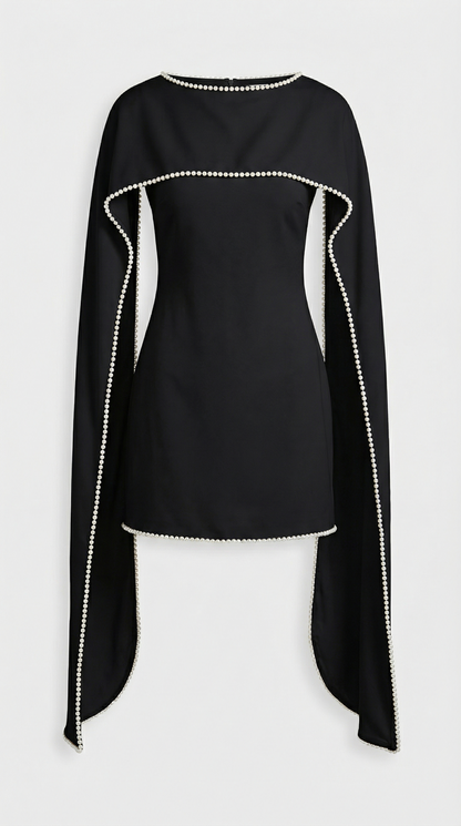 Pure - Pearl-Trimmed Minimalist Cape Dress