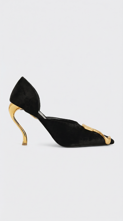 Elara - Metal-Decor Suede Sculptural Natural Leather Heels