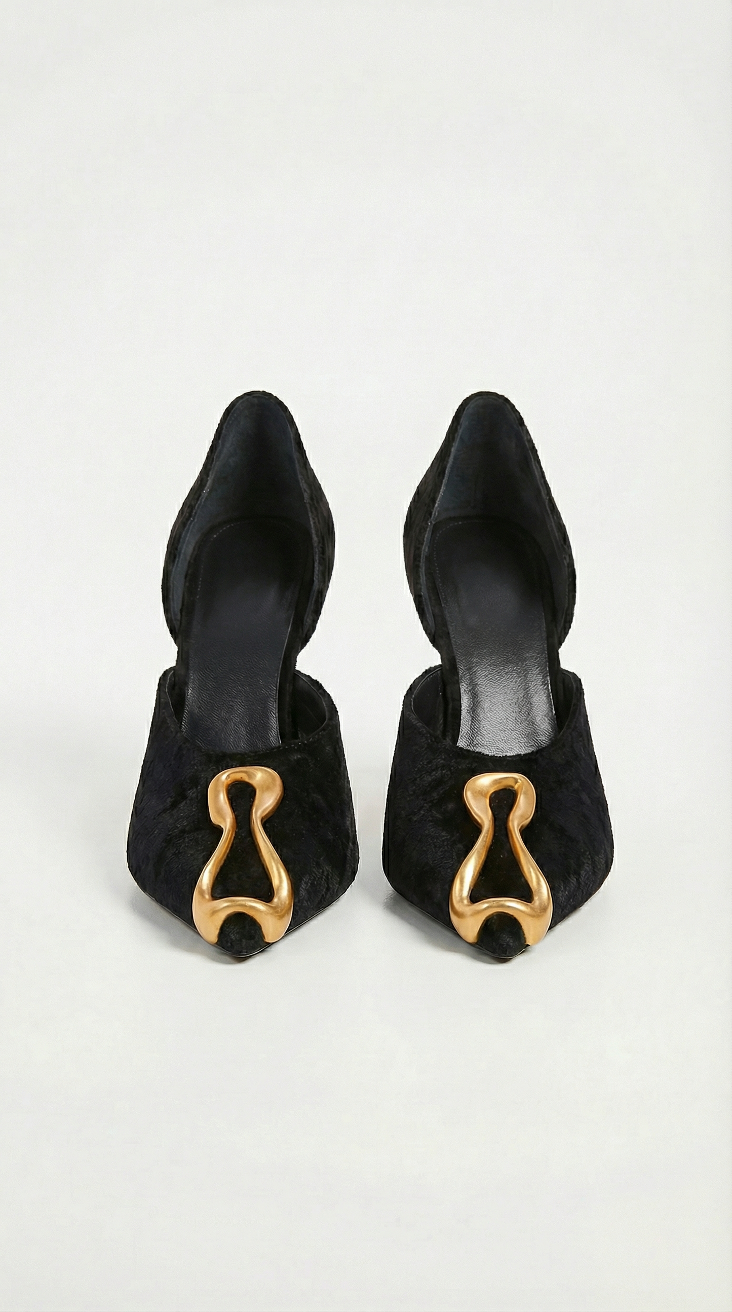 Elara - Metal-Decor Suede Sculptural Natural Leather Heels
