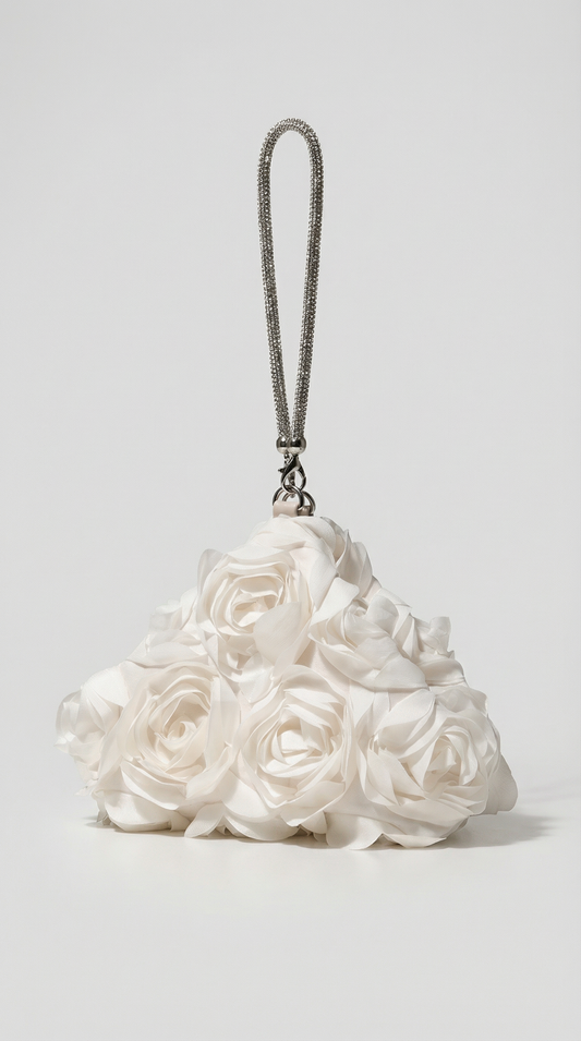 Isla - Clutch da sera con petali floreali romantici beige