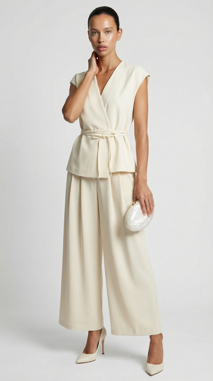 Epure - V-Neck Belted Sleeveless Top Ivory
