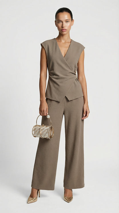 Liora - Ruched Pin-Accent Minimalist Top Light Brown