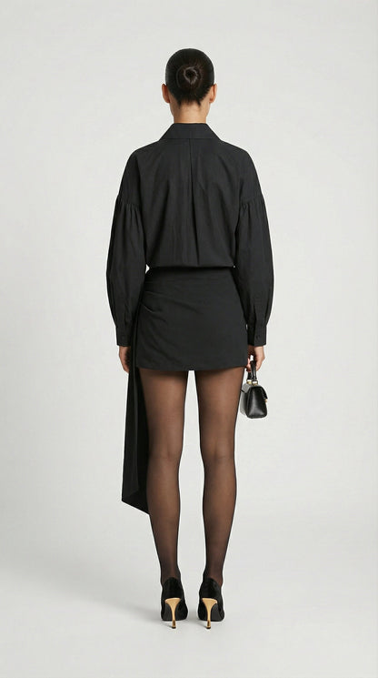 Verito - Loose Long Sleeve Shirt with Pointed Collar and Jewellery Buttons Black
