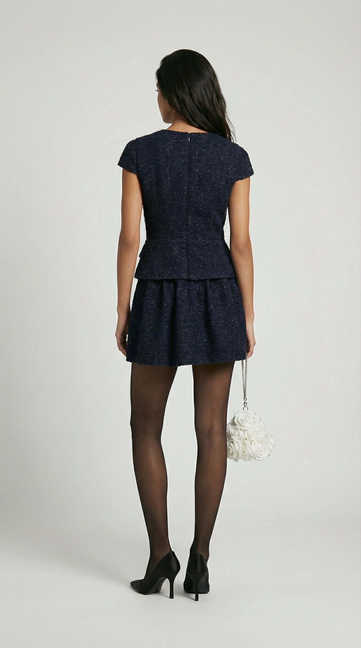 Auris - Short Formal Tweed Dresses Women with Diamnond Jewell Buttons