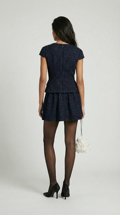 Auris - Short Formal Tweed Dresses Women with Diamnond Jewell Buttons