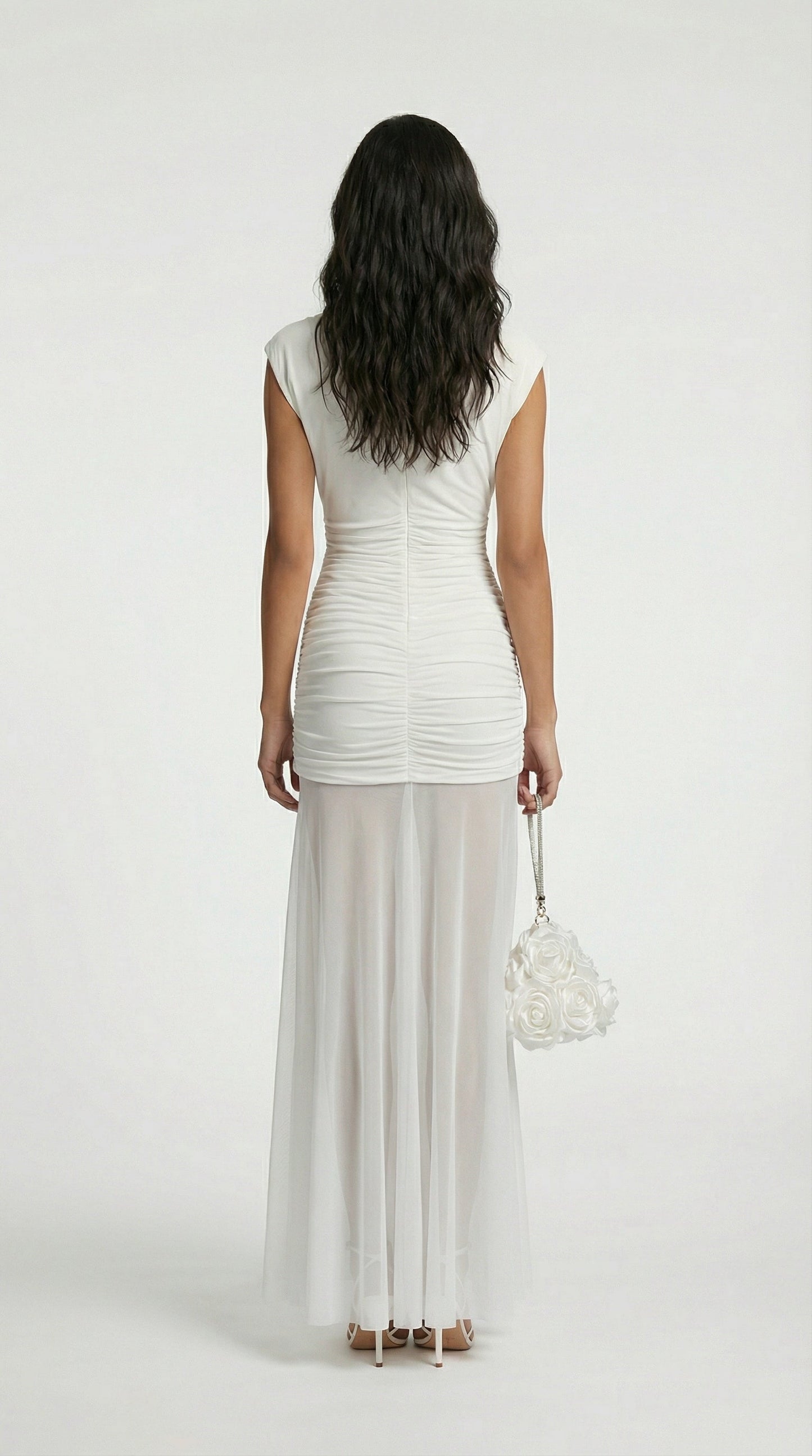 Clair - Minimalist Pleated Sculptural Long Dress White