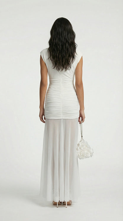 Clair - Minimalist Pleated Sculptural Long Dress White