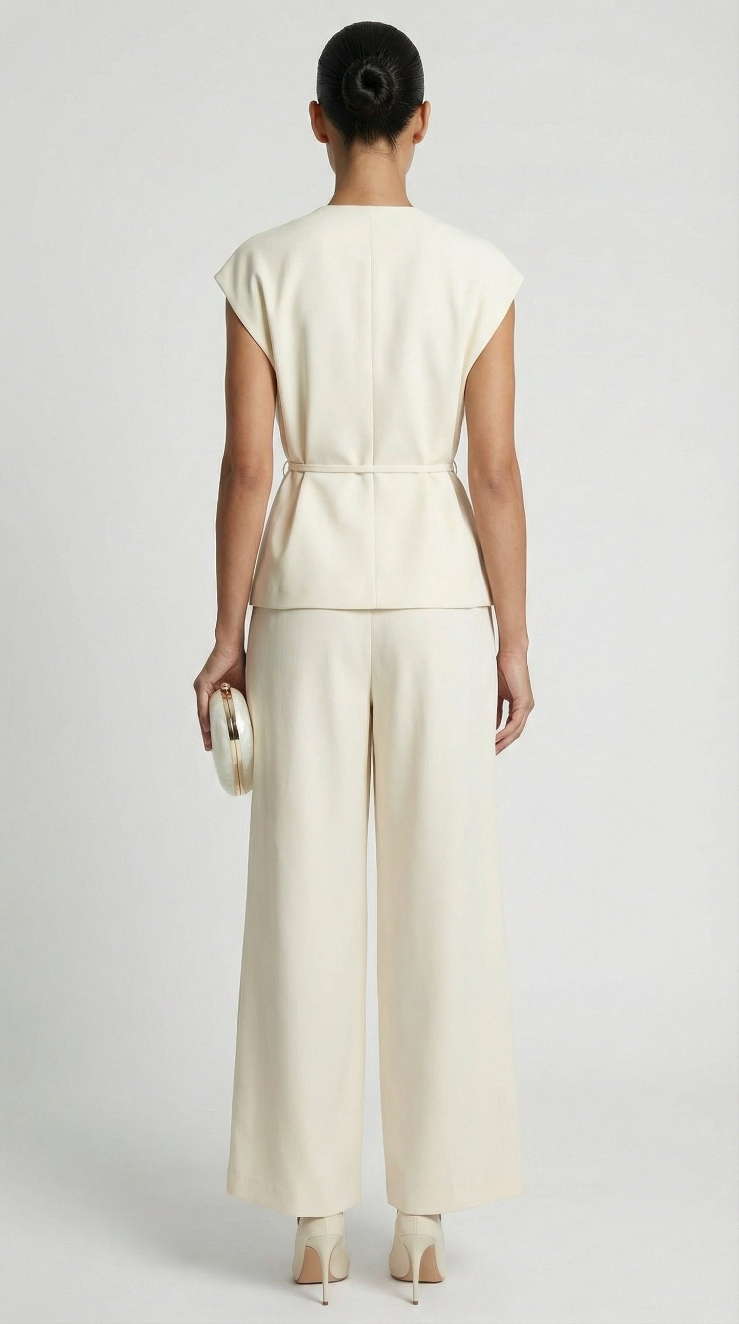 Epure - V-Neck Belted Sleeveless Top Ivory