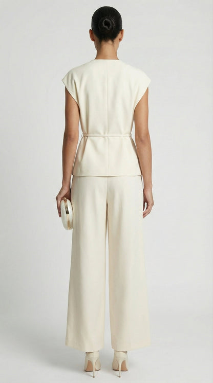 Epure - V-Neck Belted Sleeveless Top Ivory