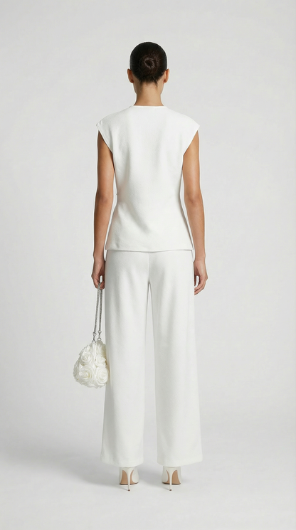 Liora - High-Waisted Fluid Wide-Leg Trousers White