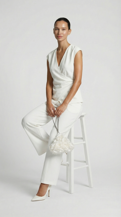Liora - Ruched Pin-Accent Minimalist Top White
