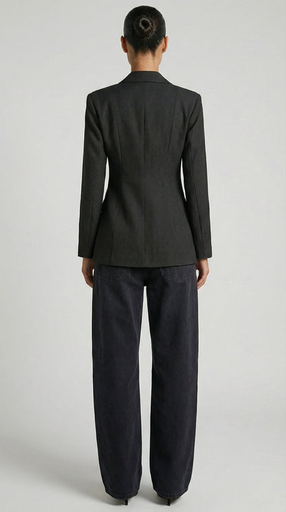Valier - Architectural Cut-Out Lace-Up Blazer Top Black