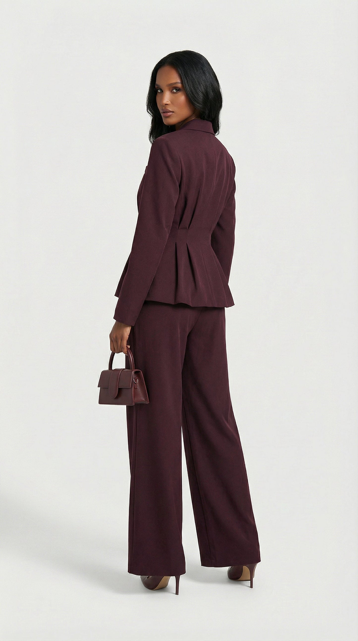 Formis - Sculptural V-Neck Blazer & Wide-Leg Trouser Set
