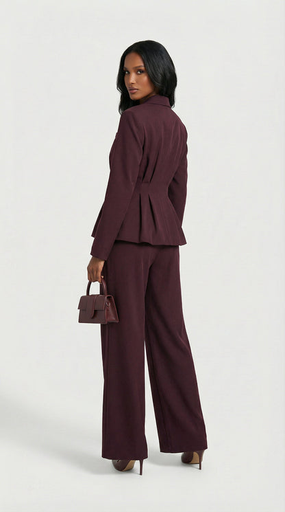 Formis - Sculptural V-Neck Blazer & Wide-Leg Trouser Set