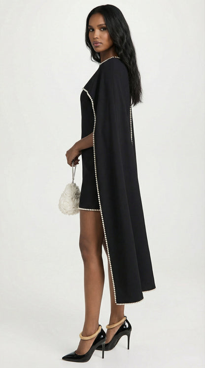 Pure - Pearl-Trimmed Minimalist Cape Dress