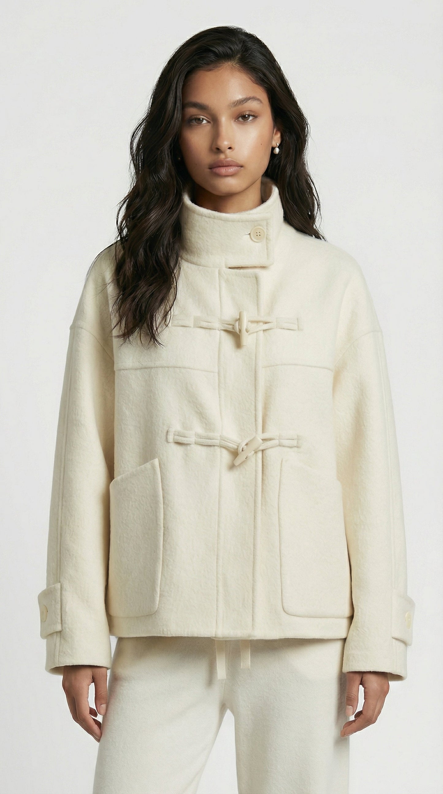 Aria - Double-Faced Wool Horn Button Short Coat