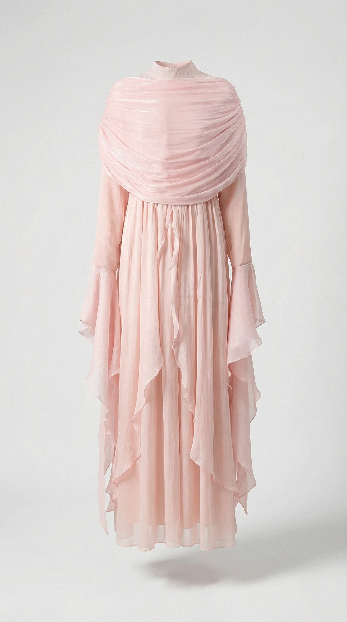 Kara - Irregular Pleated Ruffled Dress Light Pink