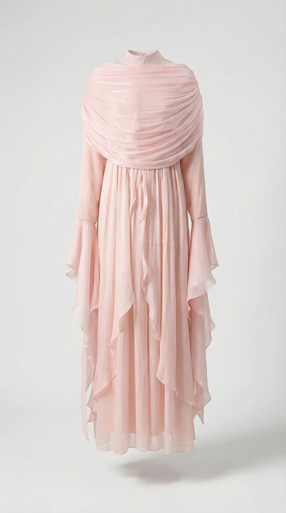 Kara - Irregular Pleated Ruffled Dress Light Pink