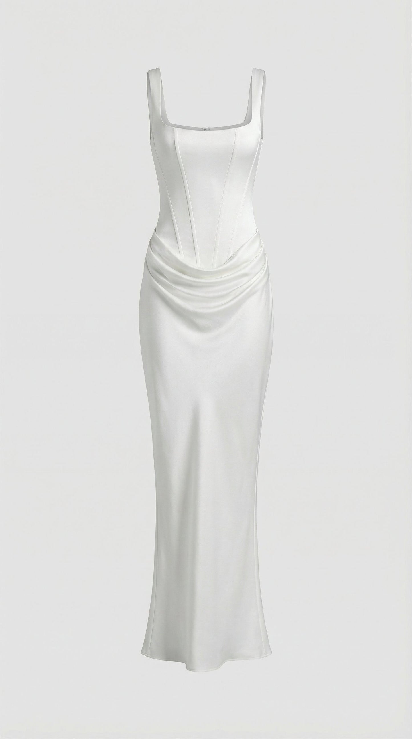 Aveline - Sculptural Fishbone Draped Maxi Dress White