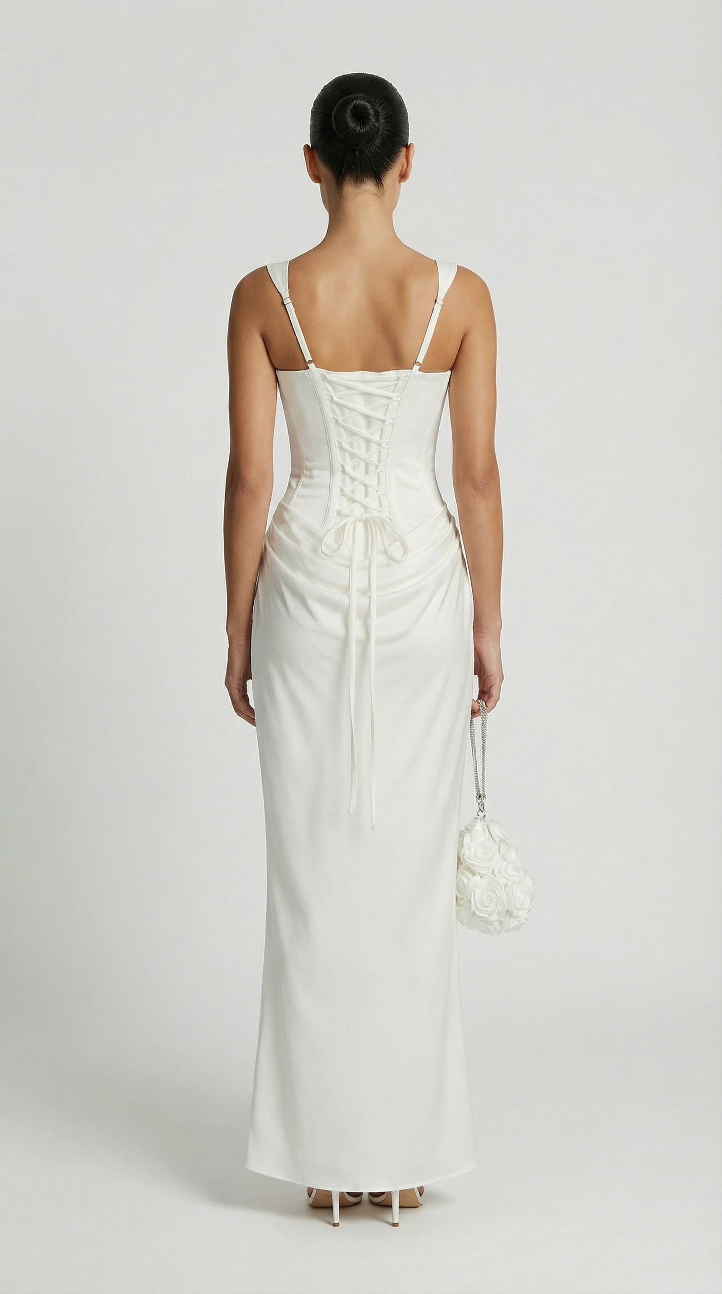 Aveline - Sculptural Fishbone Draped Maxi Dress White