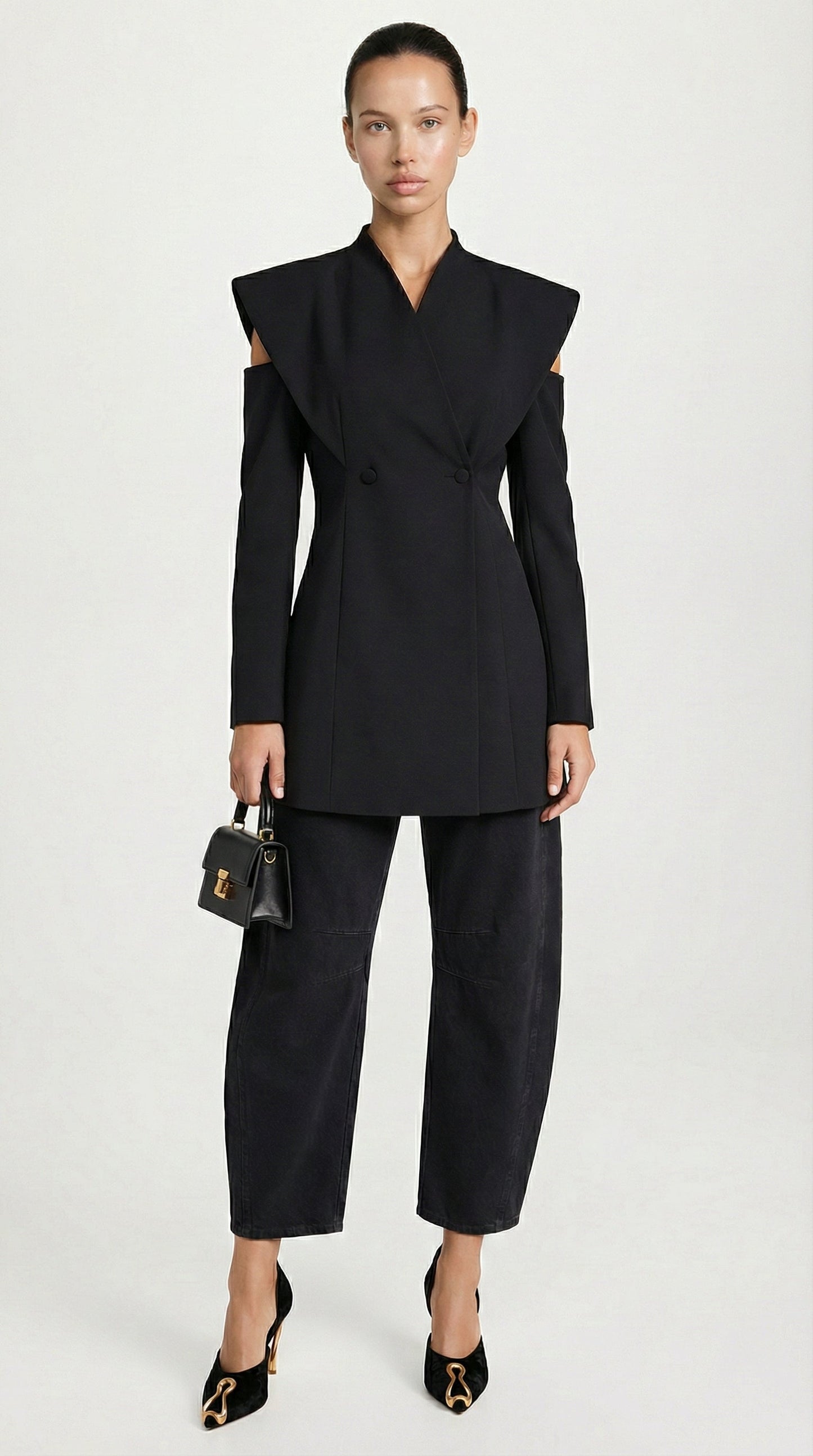 Aise - Avant-Garde Sculptural Cut-Out Blazer Black