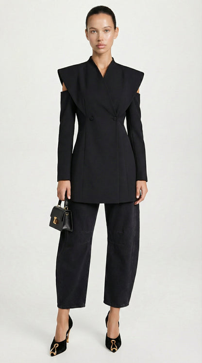 Aise - Avant-Garde Sculptural Cut-Out Blazer Black