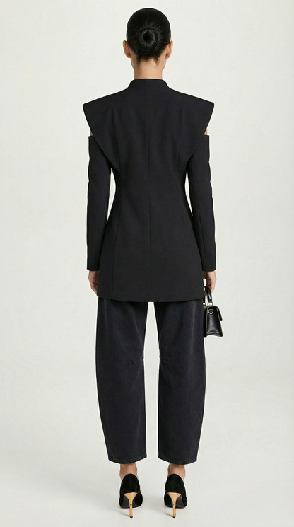 Aise - Avant-Garde Sculptural Cut-Out Blazer Black