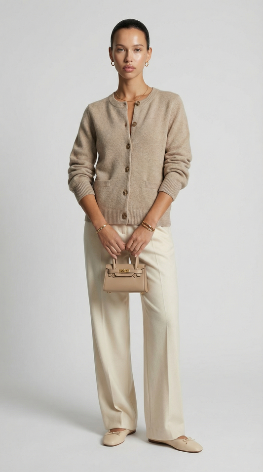 Kaya - Cardigan minimalista in maglia morbida Beige