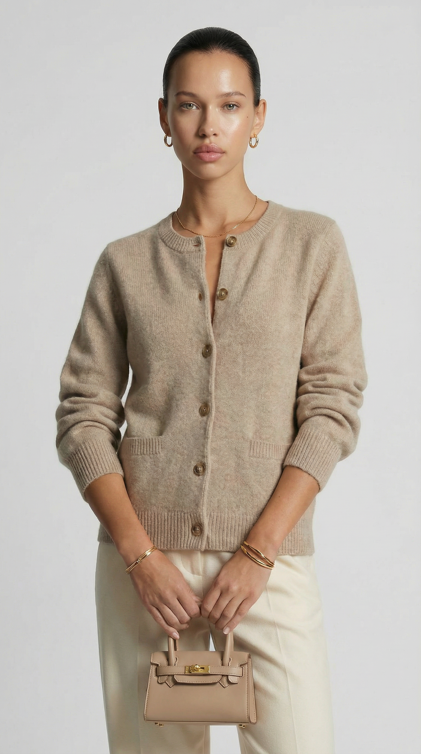 Kaya - Minimalist Soft-Knit Cardigan Beige