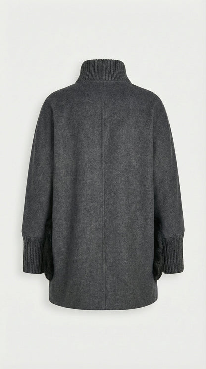 Seriss - Loose Knit Fur Sweater with Standup Collar Gray