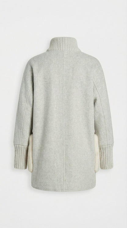 Seriss - Loose Knit Fur Sweater with Standup Collar Silver