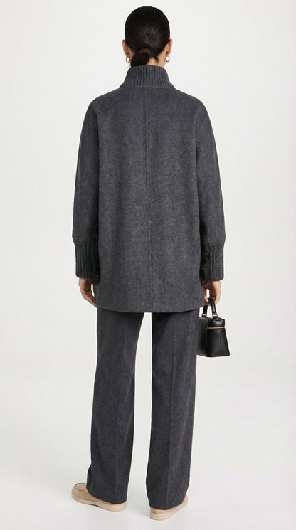 Seriss - Loose Knit Fur Sweater with Standup Collar Gray