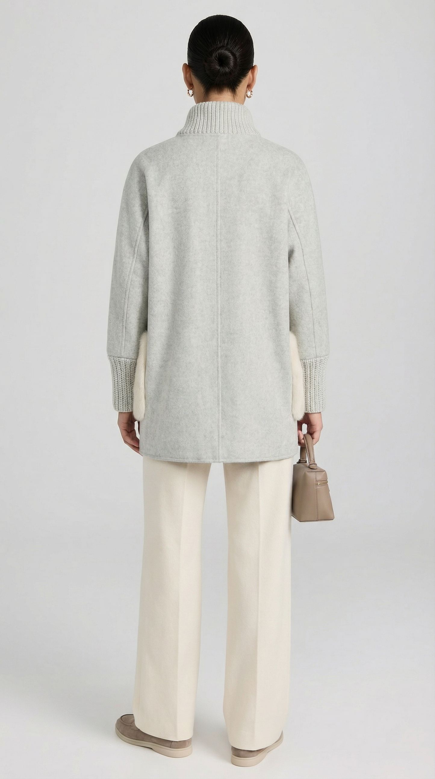 Seriss - Loose Knit Fur Sweater with Standup Collar Silver