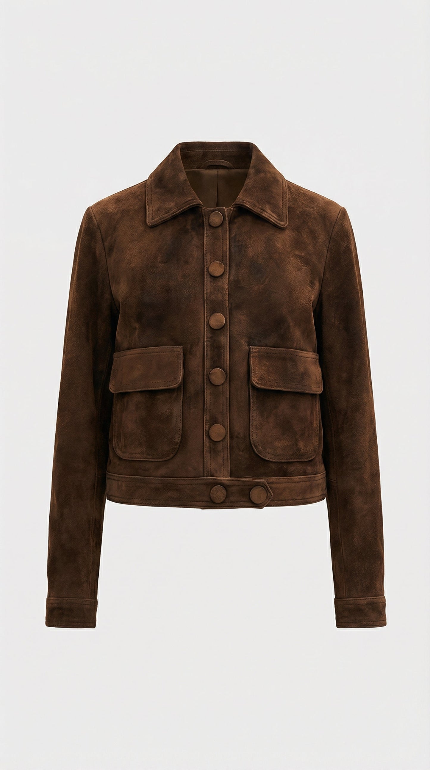 Arin - Dark Brown Suede Cropped Natural Leather Jacket