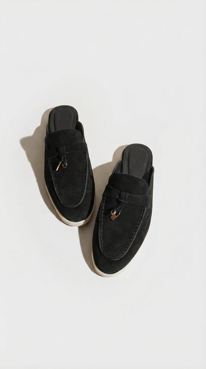 Sora - Natural Leather Slip-On Mules Black