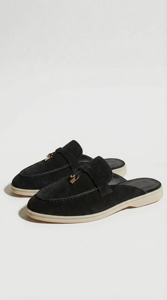 Sora - Natural Leather Slip-On Mules Black