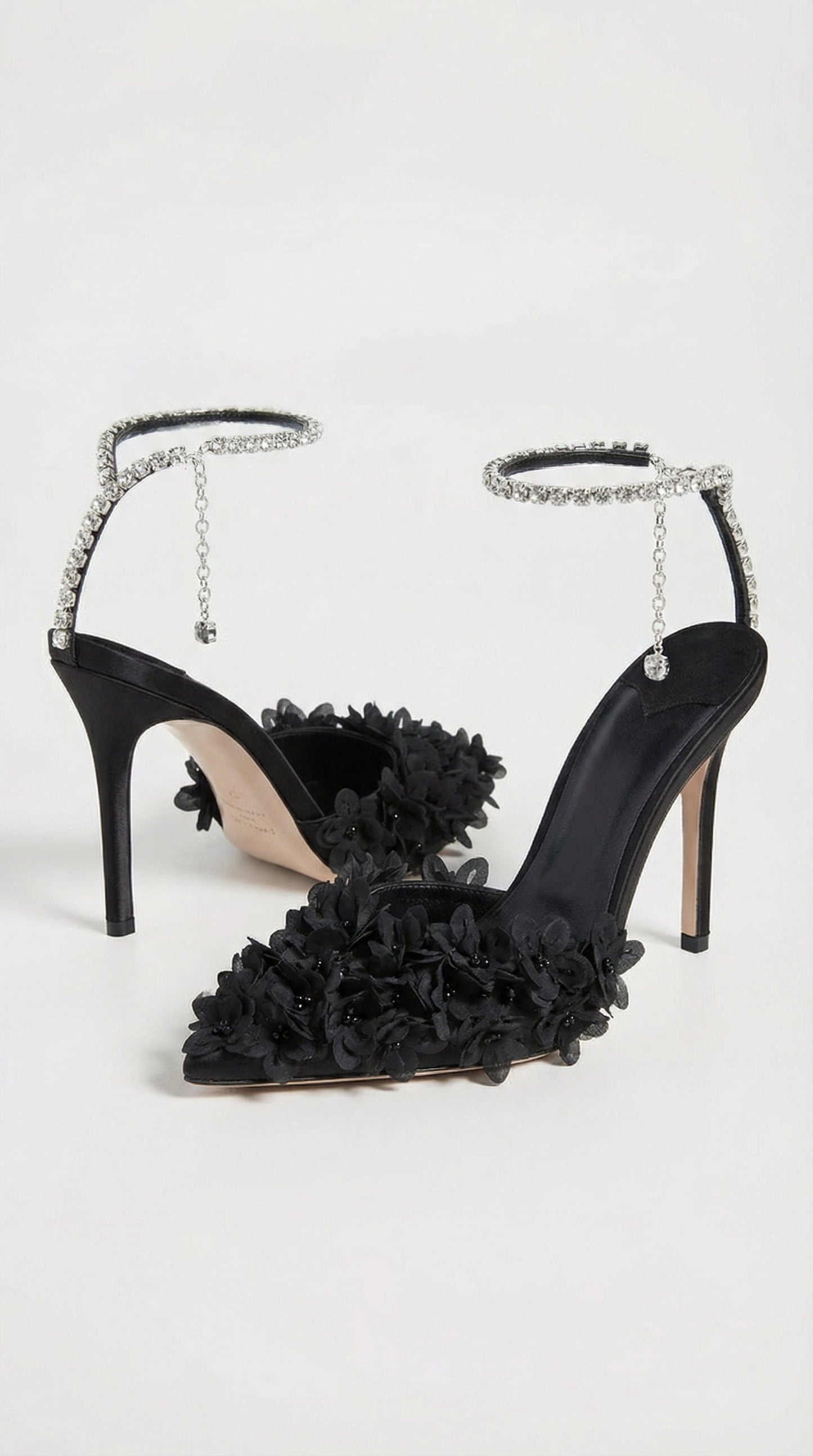 Noma - Flower Petal Embroidered Stiletto Sandals With Genuine Leather Interior Black