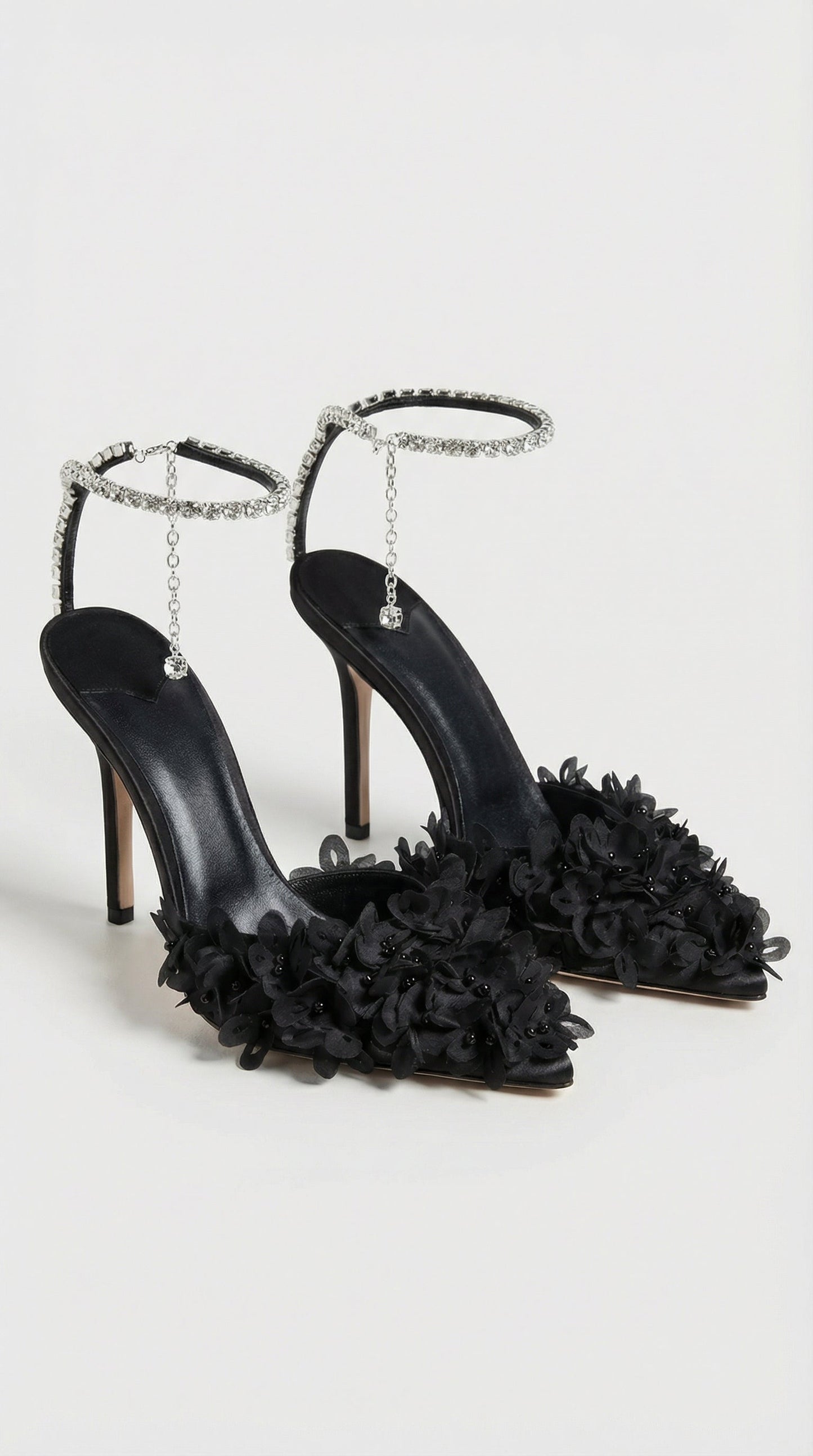 Noma - Flower Petal Embroidered Stiletto Sandals With Genuine Leather Interior Black