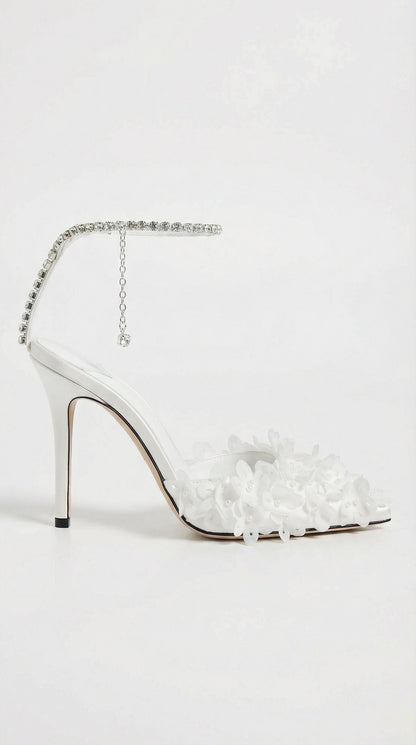 Noma - Flower Petal Embroidered Stiletto Sandals With Genuine Leather Interior White