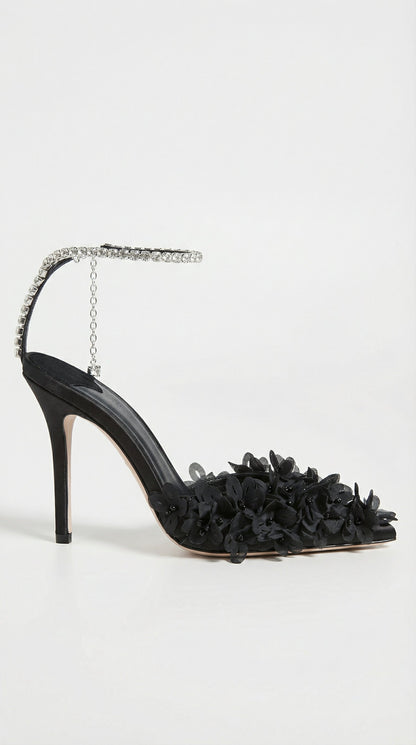 Noma - Flower Petal Embroidered Stiletto Sandals With Genuine Leather Interior Black