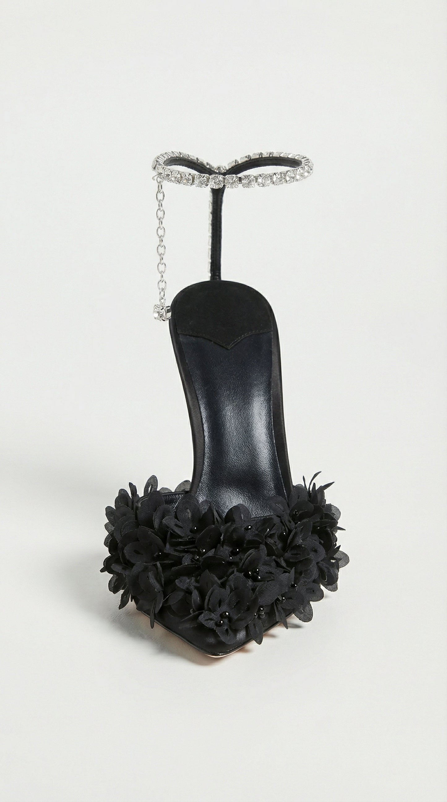 Noma - Flower Petal Embroidered Stiletto Sandals With Genuine Leather Interior Black