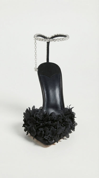 Noma - Flower Petal Embroidered Stiletto Sandals With Genuine Leather Interior Black