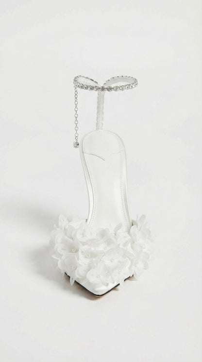Noma - Flower Petal Embroidered Stiletto Sandals With Genuine Leather Interior White