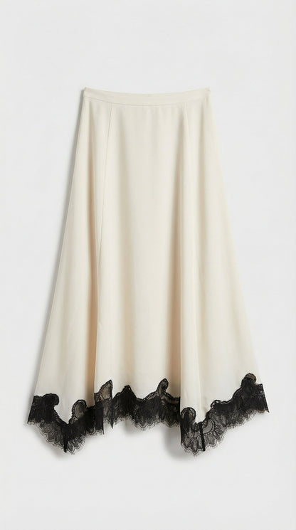 Sani - 100% Silk Lace Embroidery Mid Skirt