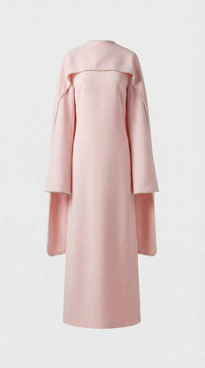 Lova - Heavy Beading Long Bell Sleeve Cape Gown