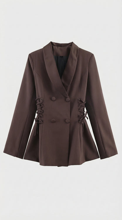 Misa - Coffee Brown Side Lace-up Blazer