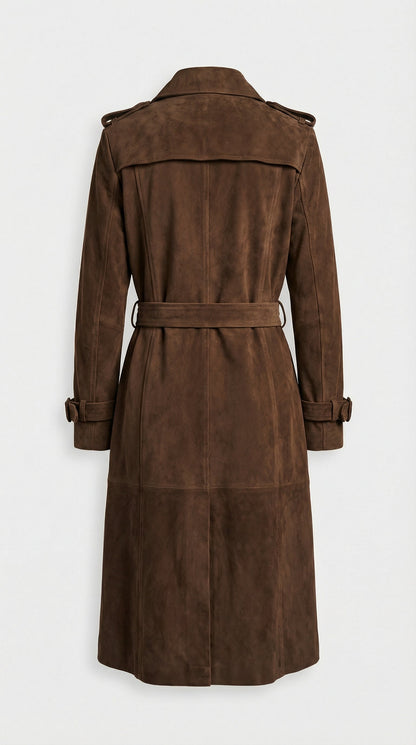 Elva - Belted Genuine Suede Trench Brown